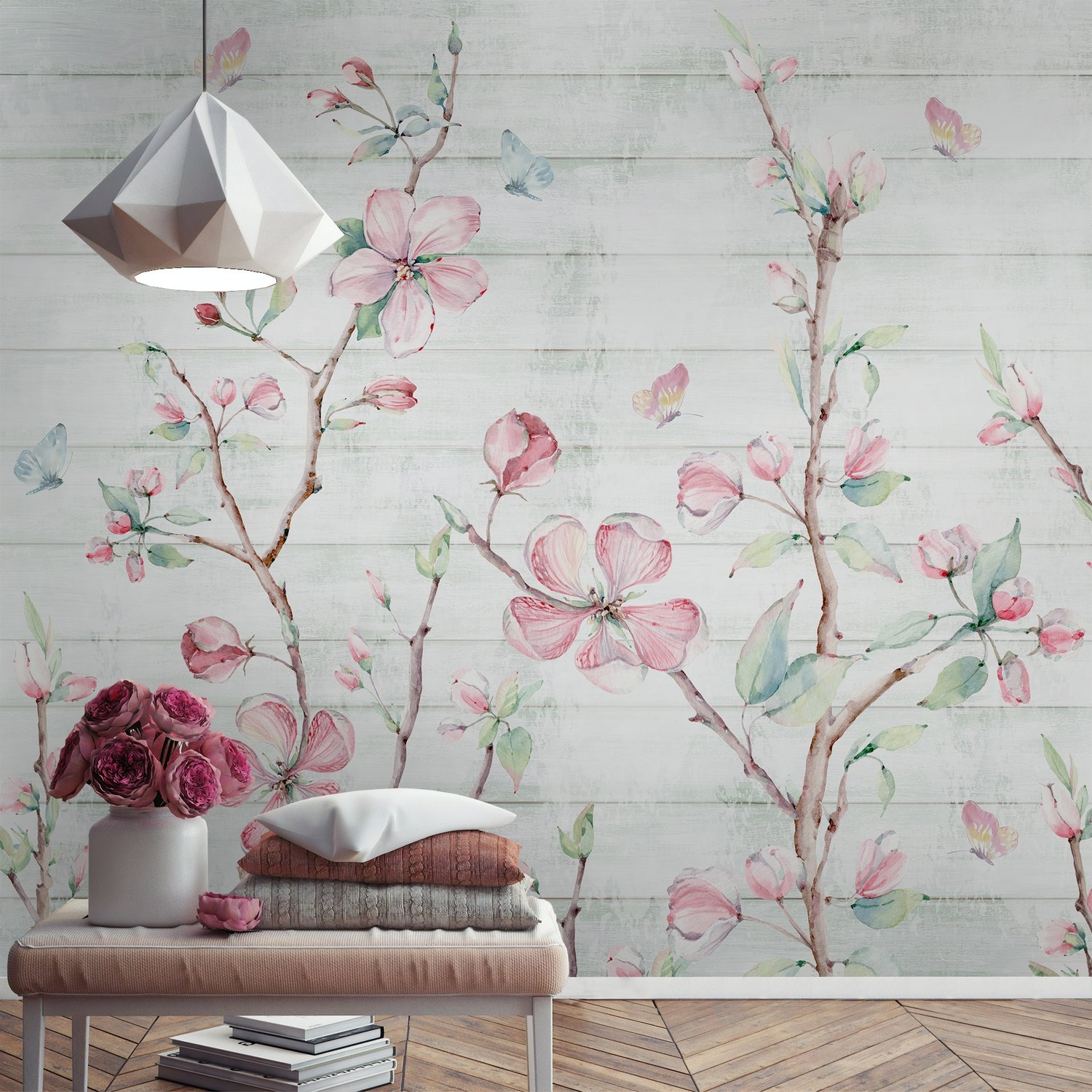 Watercolor Cherry Blossom Wallpaper Mural - Peel and Stick