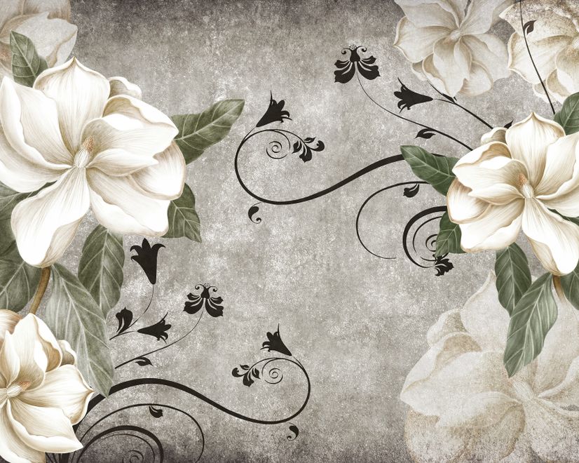 Vintage Cream Flowers Art Wallpaper Mural