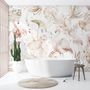 Soft Flamingo Art with Boho Tropical Leaf Wallpaper Mural