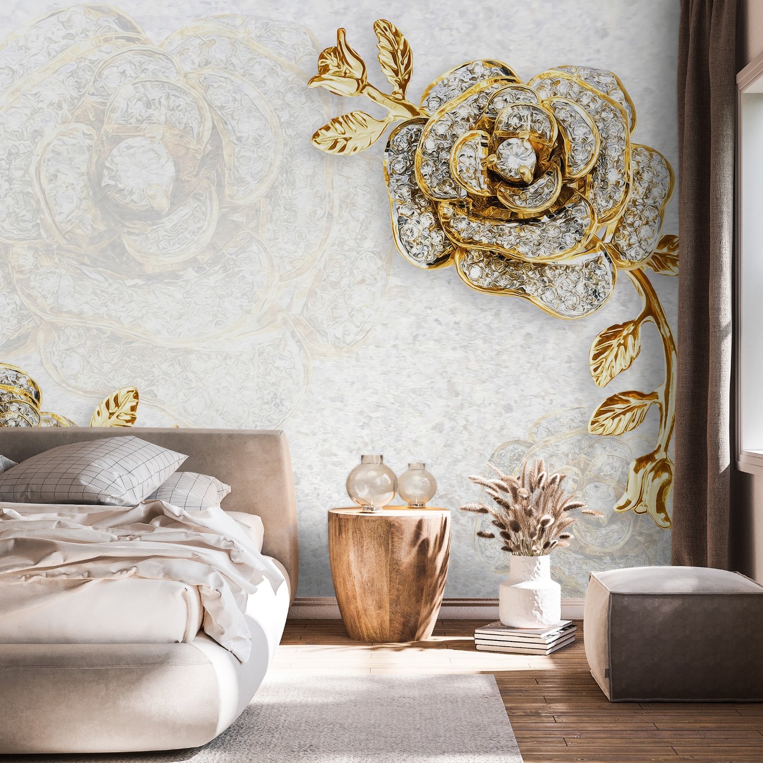 Ornament Rose Floral Wallpaper Mural - Peel and Stick