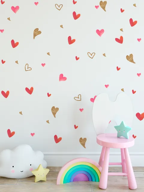 Cute Watercolor Hearts Wall Decal Sticker