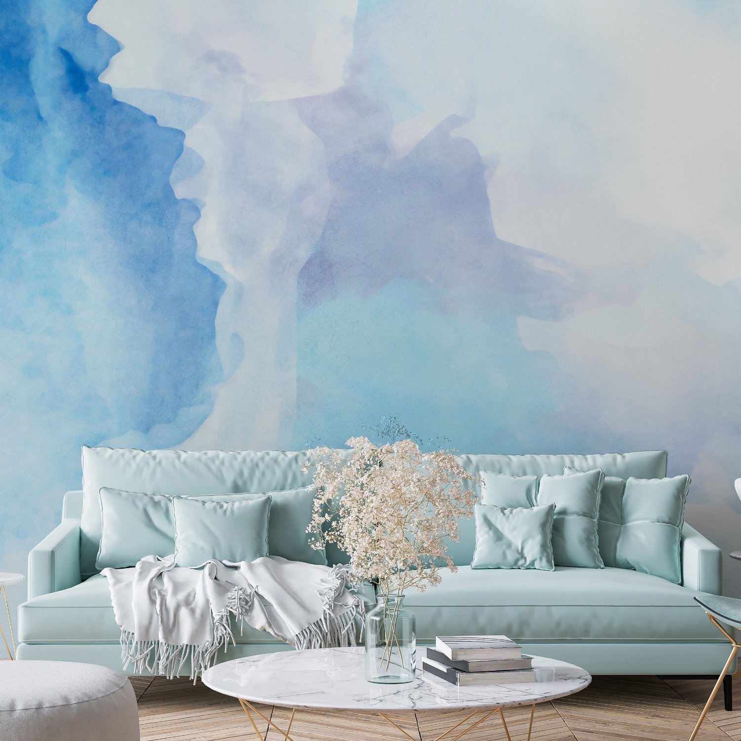 Watercolor Blue Brush Wallpaper Mural - Peel and Stick
