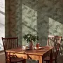 Light green and blue wallpaper with painted sage bamboo canes, olive leaves and pale celadon foliage ground