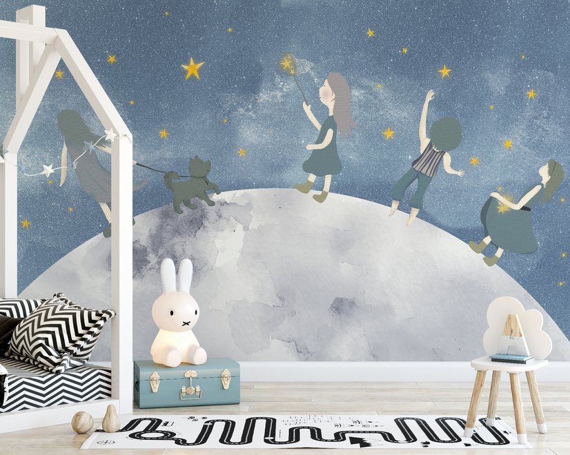 Mädchen auf dem Mond Fototapete für Kinder