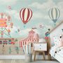 Red Circus with Hot Air Balloon Wallpaper Mural