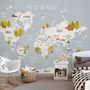 Papier peint carte du monde animaux cartoon enfants