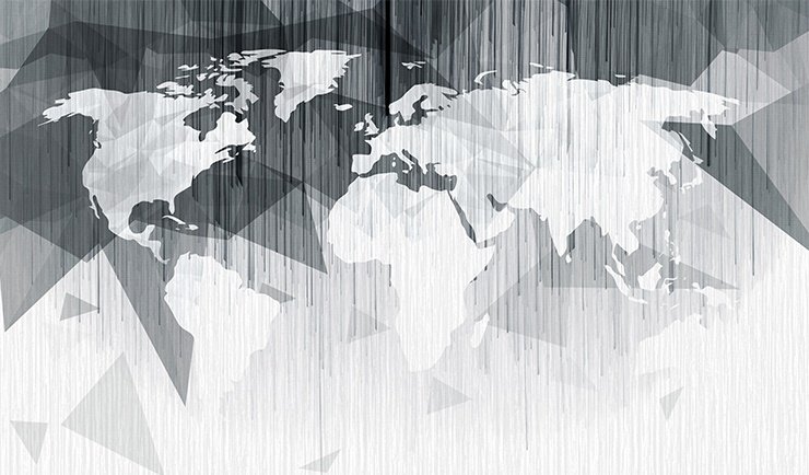 Monochrome Polygonal World Map with Abstract Lines Wallpaper Mural