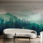 Misty Green Forest with Birds Wallpaper Mural