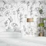 Soft Woman Face with Floral Drawing Line Art Wallpaper Mural