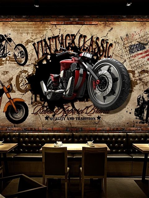 Vintage Motorbike with American Flag Wallpaper Mural