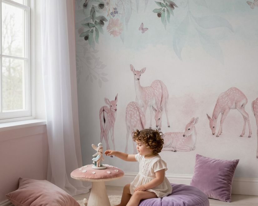 Deer in the Floral Garden Wallpaper Mural