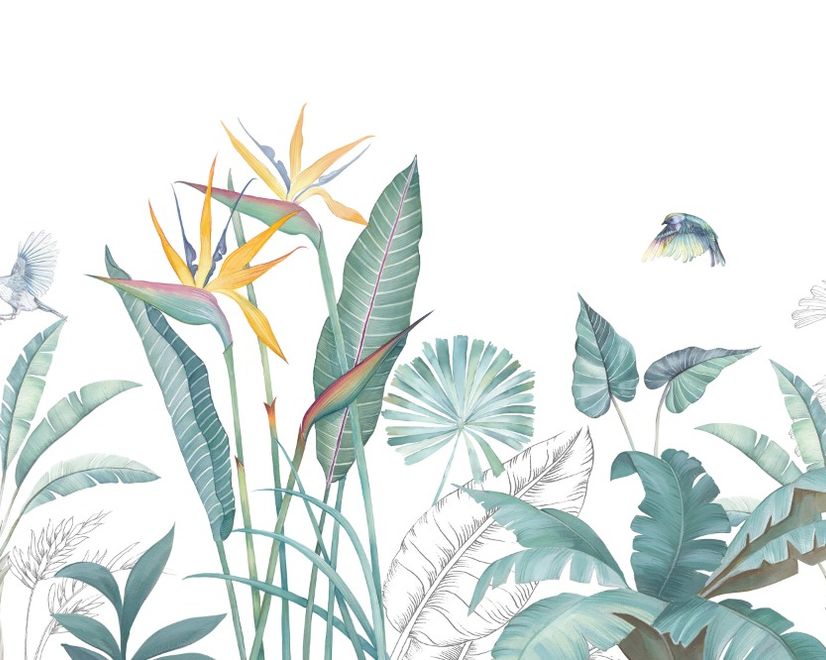 Tropical Banana Leaf with a Bird Wallpaper Mural