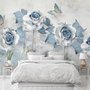 Papier peint panoramique floral bleu doux