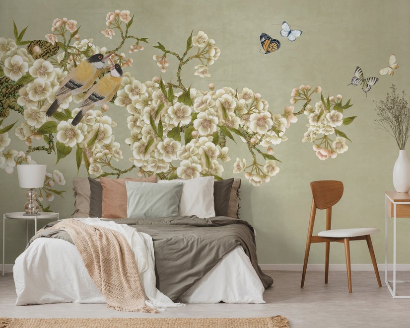 Cream Begonia Blossom Floral Art Wallpaper Mural