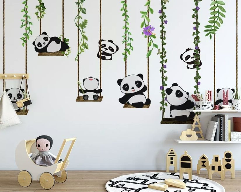 Panda Bears with Swing Wallpaper Mural