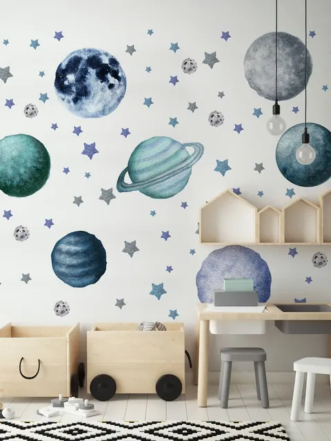 Aquarell Planeten und Sterne Wandtattoo