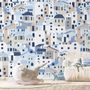 Cartoon Old Blue Greek House Wallpaper Mural