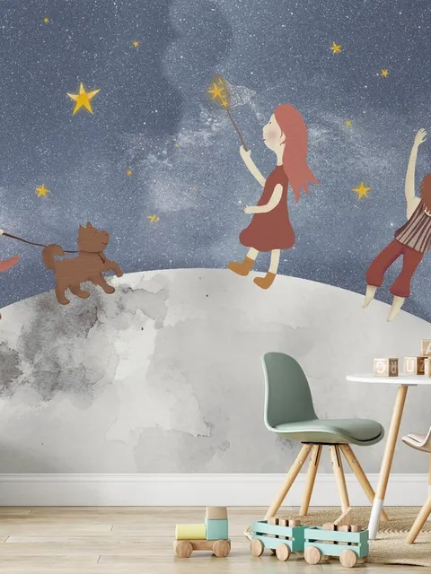 Girls on the Moon Kids Wallpaper Mural