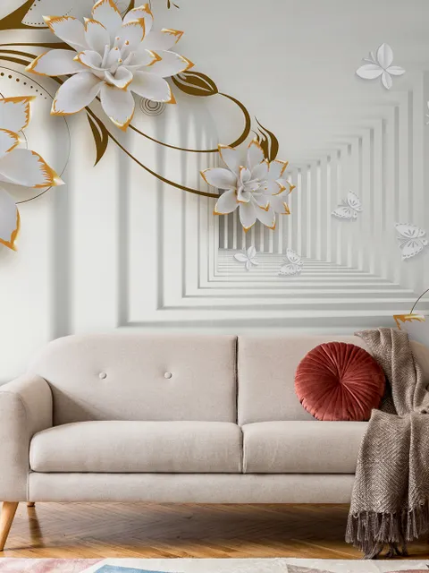 Lily Floral with Abstract Corridor Wallpaper Mural