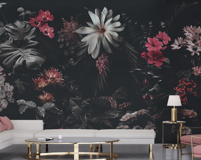 Papier peint panoramique floral foncé
