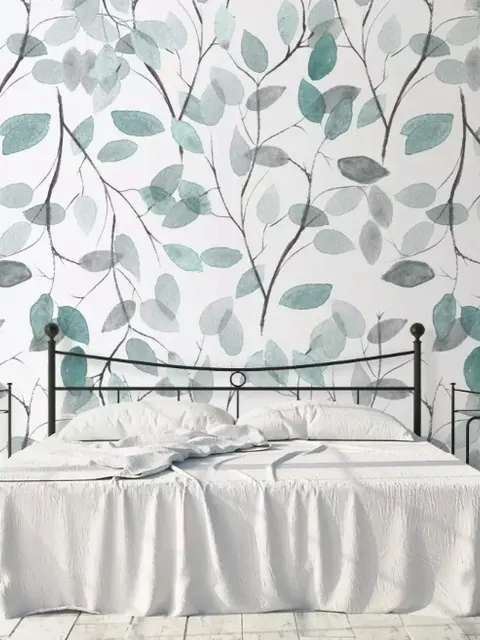 Blue Leaf Pattern Wallpaper Mural