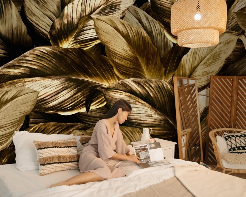 Elegant Golden Dead Leaf Wallpaper Mural