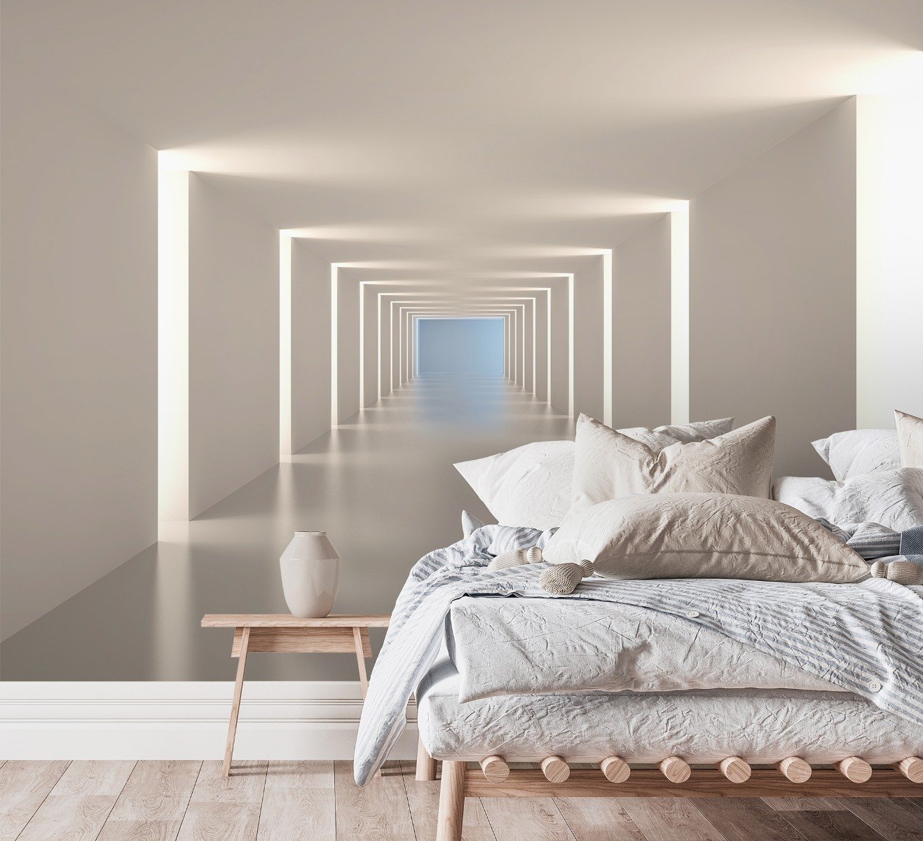 3D Look Illustrational Abstract White Corridor Wallpaper Mural - Peel and Stick