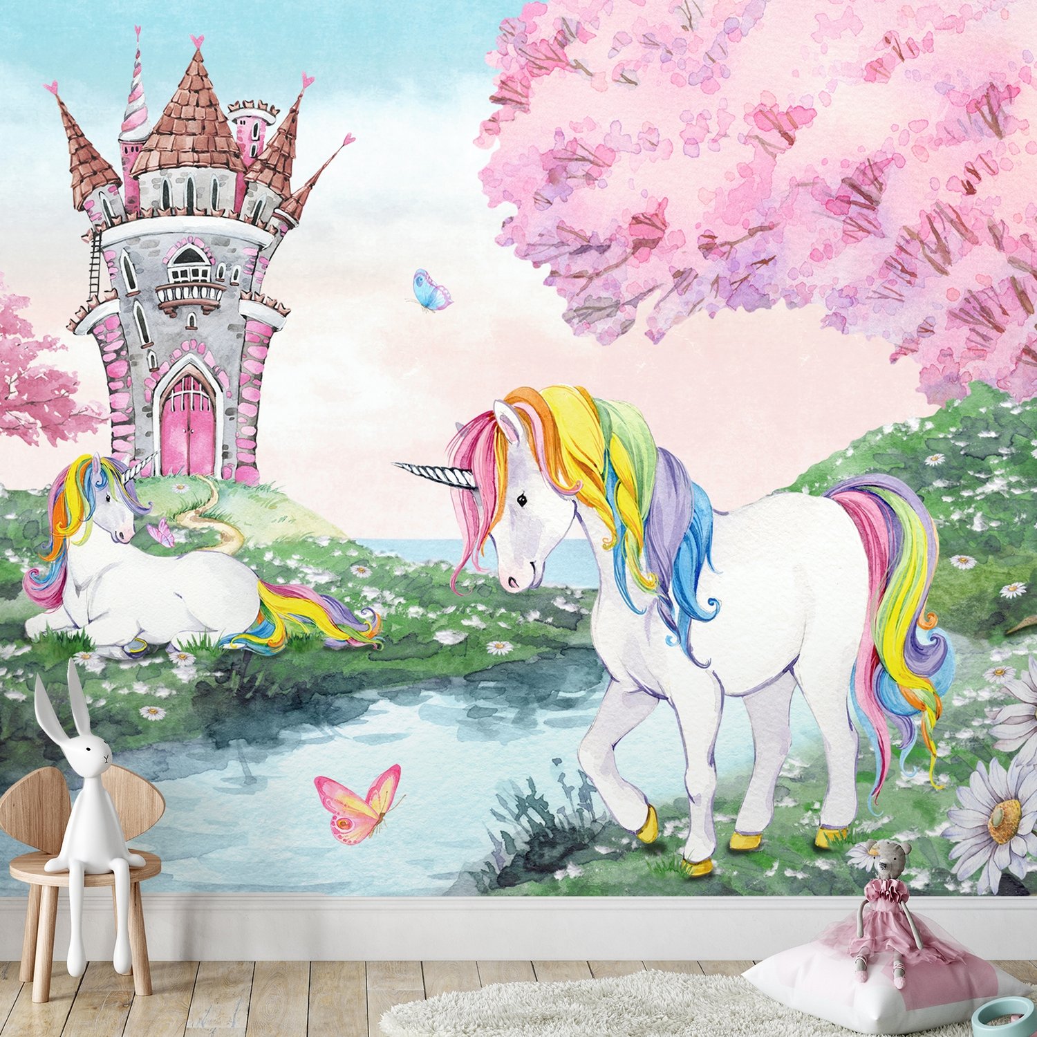 Kids Magical Unicorn Forest Wallpaper Mural - Peel and Stick