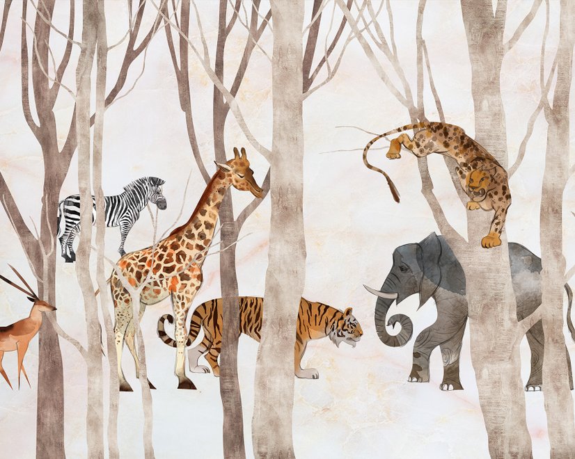 Aquarell Wilde Tiere Fototapete