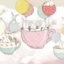 Rabbit Flying in the Cups with Baloon Wallpaper Mural