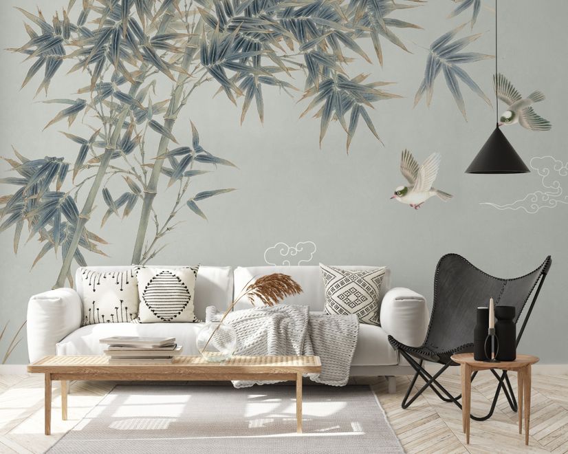 Retro Trees and Birds Wallpaper Mural