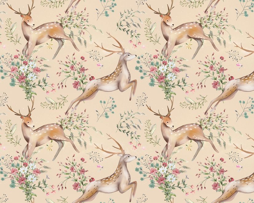 Nursery Vintage Floral with Deer Wallpaper Mural