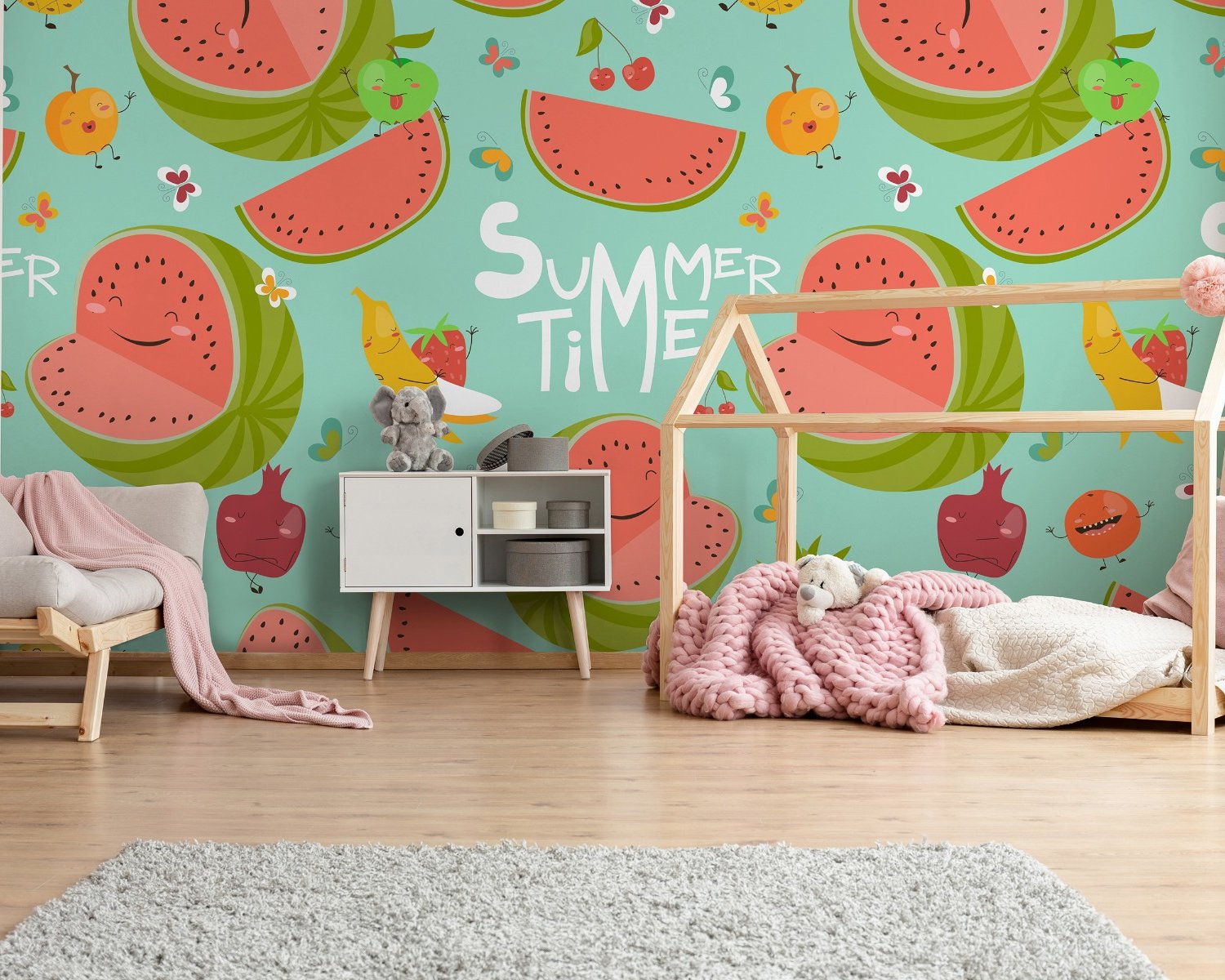 Aquarell Wassermelone und Sommerfrüchte Fototapete - Selbstklebende