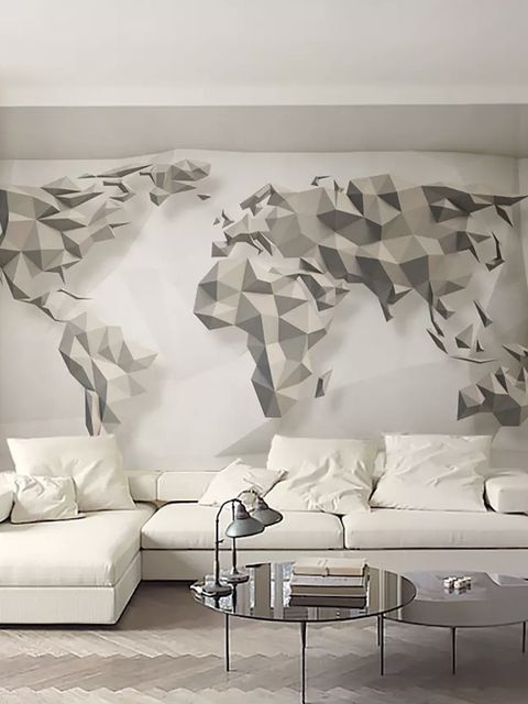 Papier peint panoramique carte du monde géométrique effet 3D