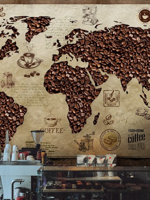 3D Looking Coffee Map Wallpaper Mural