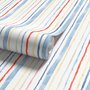 Blue and light blue wallpaper with hand-painted vertical watercolour stripes on a clean white ground