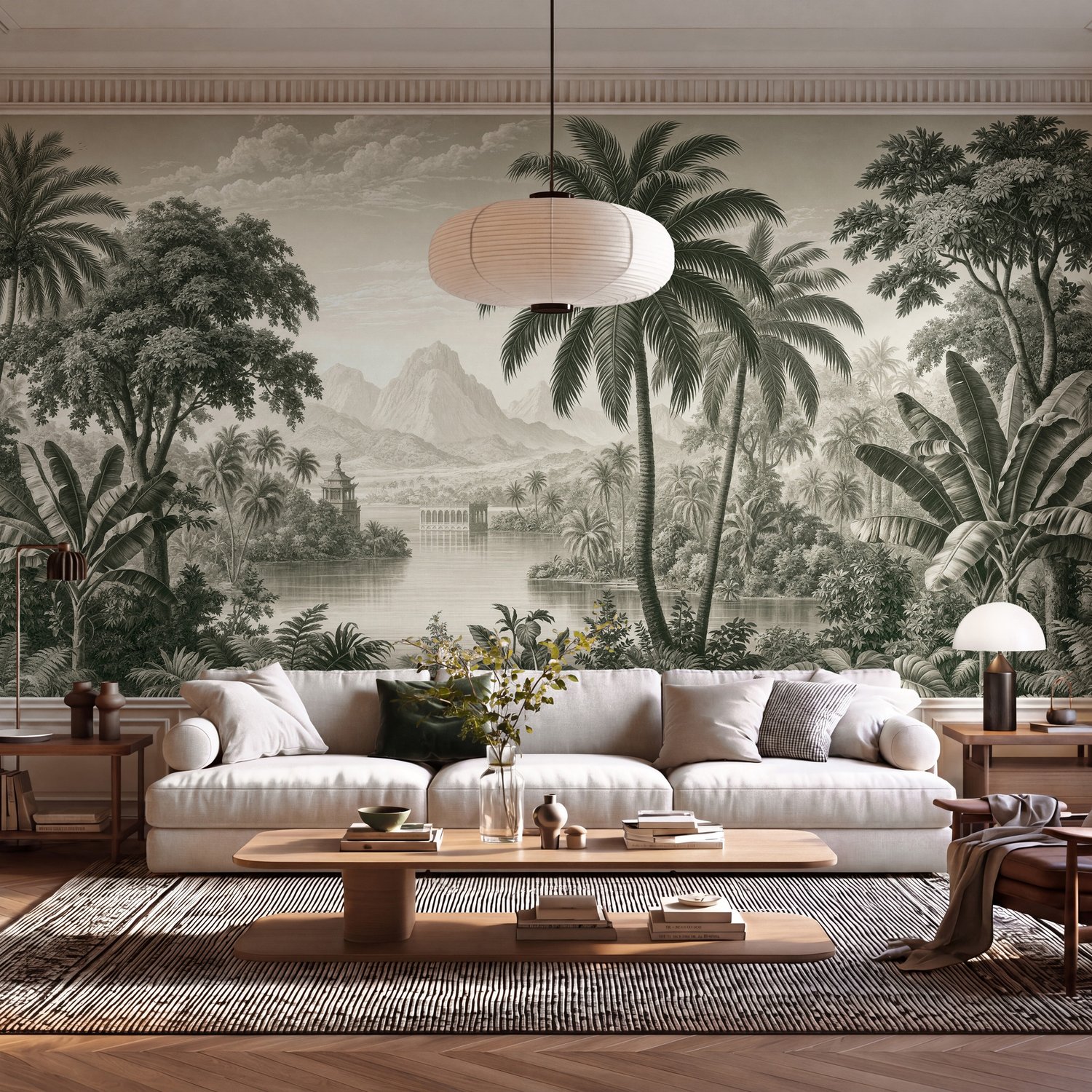 Scenic Palm Tree Vintage Tropical Landscape Wallpaper Mural - Peel and Stick