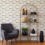 Watercolor fish wallpaper with trout, seashells and pale aqua washes on a warm cream ground
