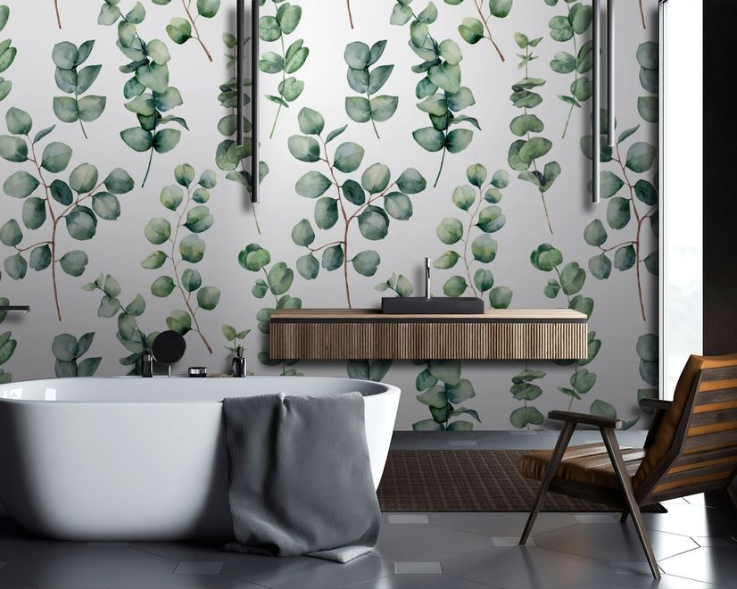 Watercolor Eucalyptus Leaf Wallpaper Mural