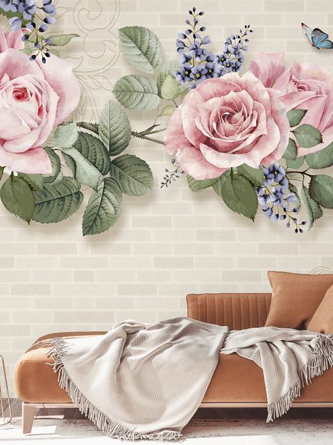 Vintage Pastel Pink Floral Wallpaper Mural