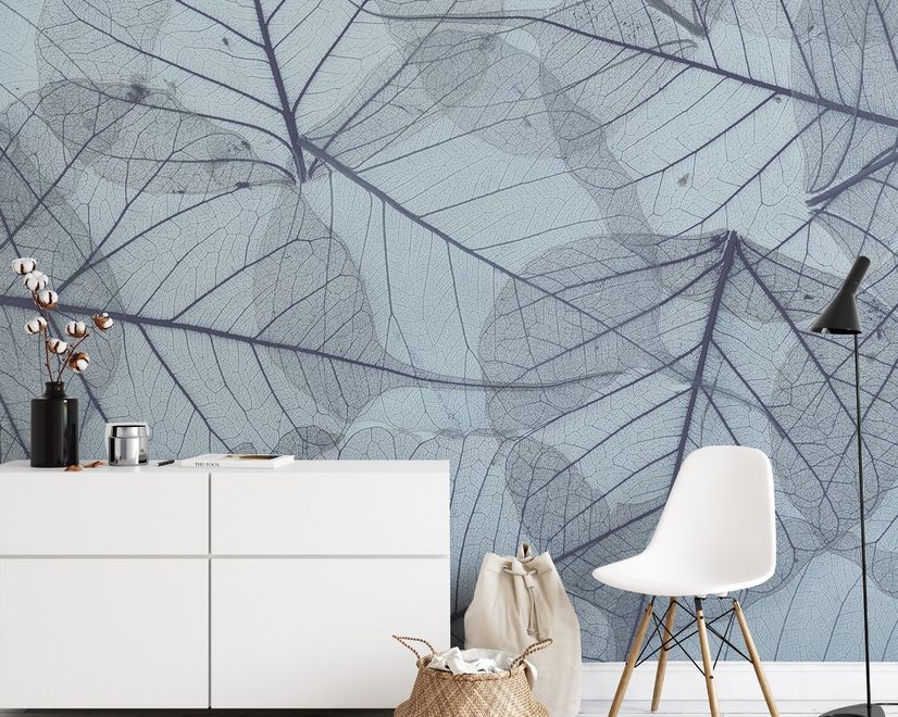 Monochrome Leaf Pattern Wallpaper Mural