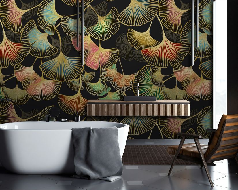 Colorful Gingko Leaf Pattern Wall Mural