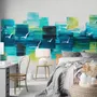 Abstract Turquoise Square Pattern Wallpaper Mural
