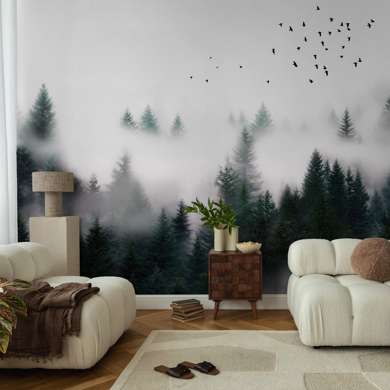 Dark Forest Misty Landscape Wallpaper Mural - Peel and Stick