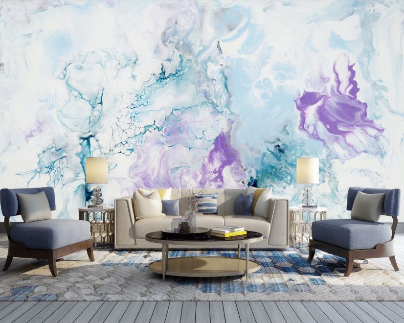 Turquoise Purple Marble Style Brush Wallpaper Mural