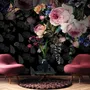 Dark Pink Flowers and Yellow Butterfly Wallpaper Mural