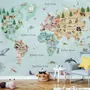 Kids Watercolor World Map Wallpaper Mural