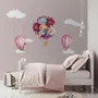 Buntes Blumenstrauß Heißluftballon und Rosa Wolken Wandtattoo