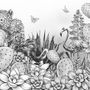 Monochrome Kaktus Floral mit Flamingo Zeichnung Fototapete