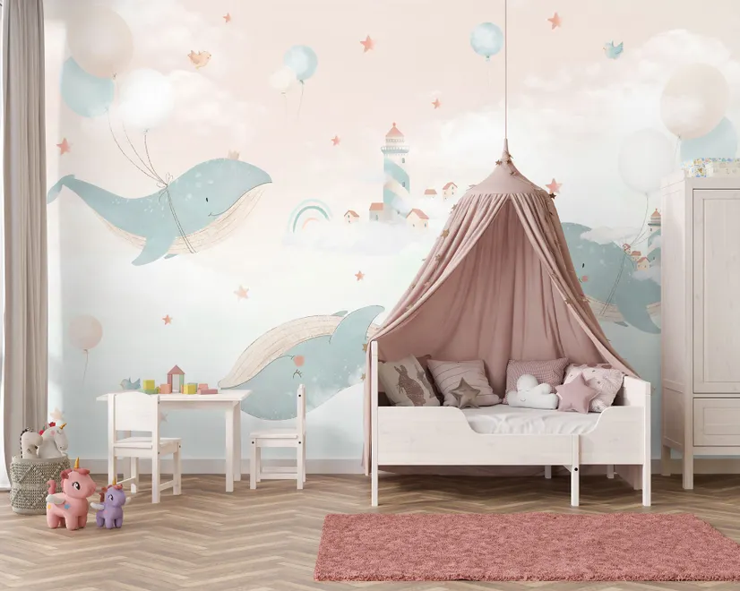 Papier peint baleine douce vie sous-marine enfants